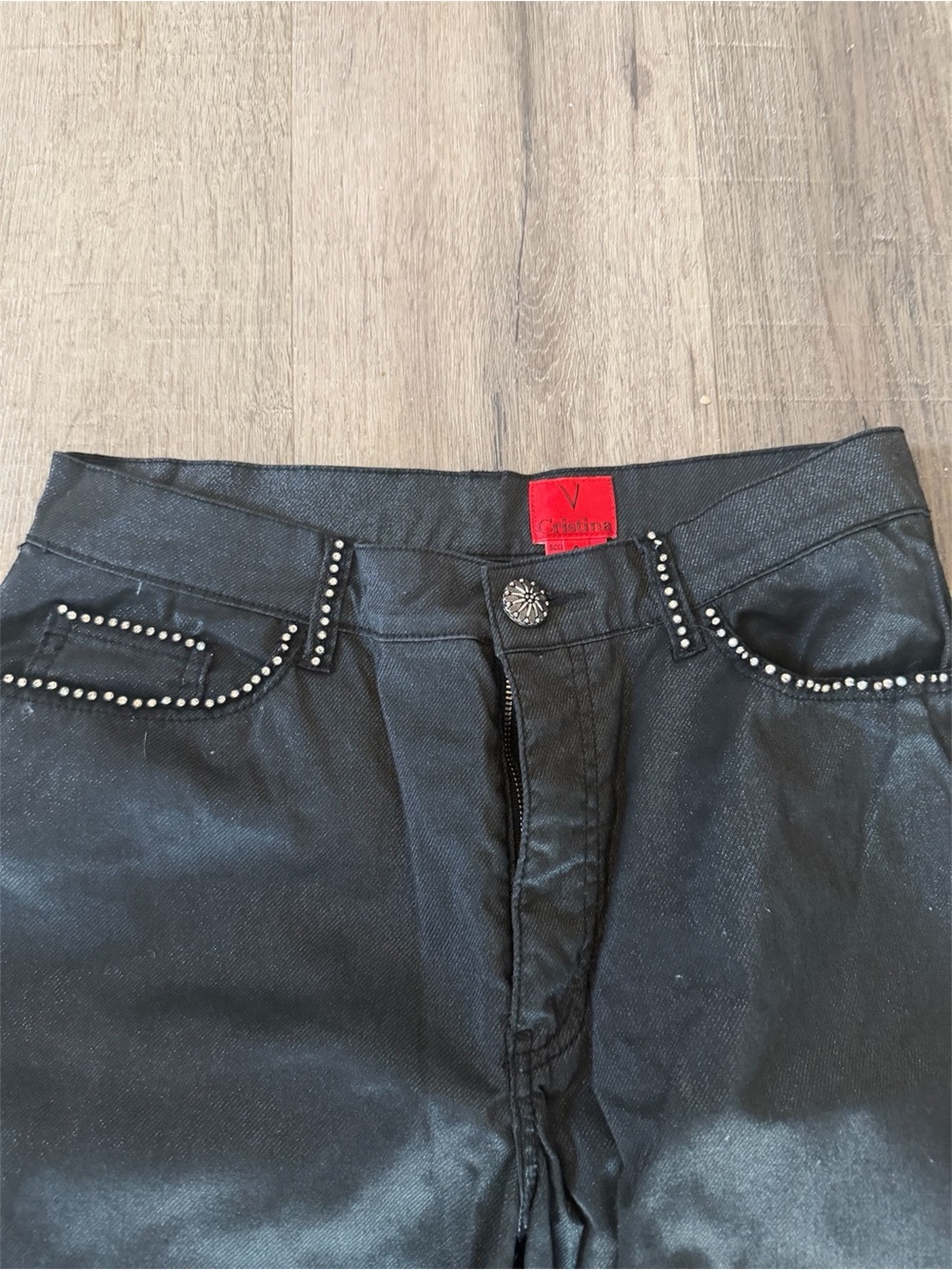 Christina Black Wide-Leg Jeans with Studded Trim
